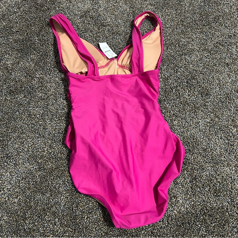 NWT J Crew size 4 deep v neck pink one piece swimsuit bathing suit beach Barbie - Picture 9 of 10